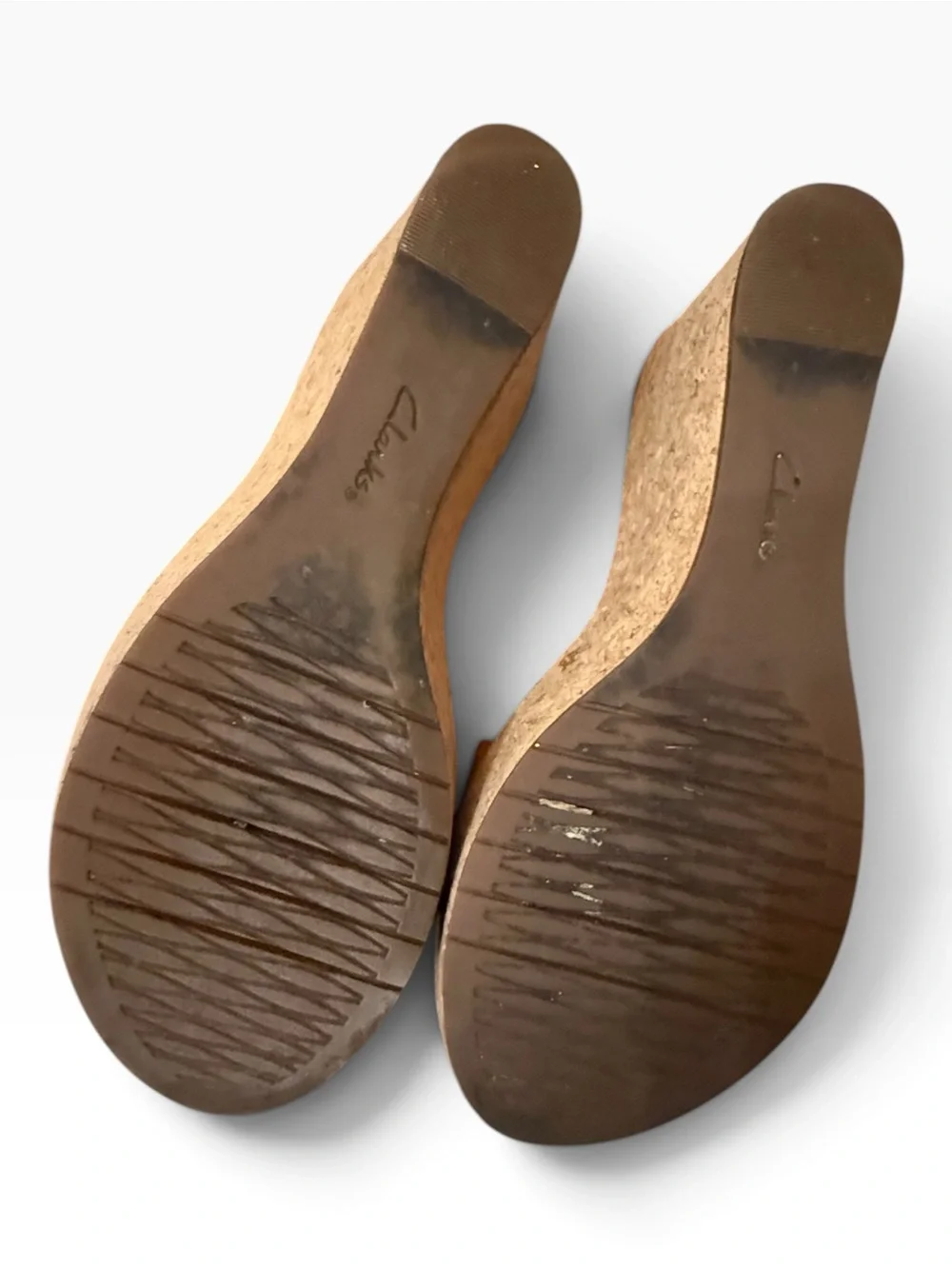 Clarks Artisan Orange Nubuck Leather Cork Wedge Sandals Size 10